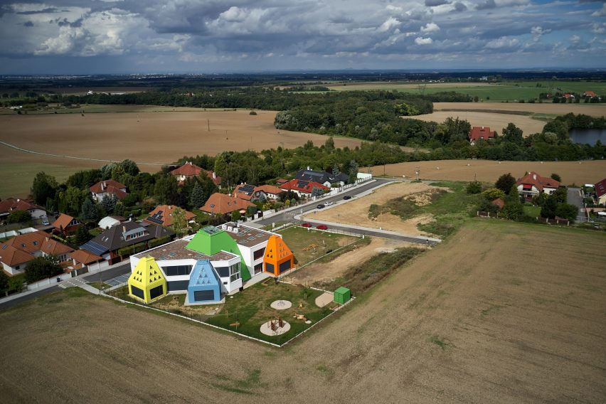 Aerial view of Větrník Kindergarten in Czech Republic by Architektura