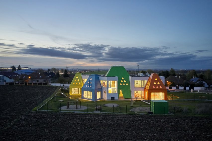 Exterior of colourful nursery in Czech Republic
