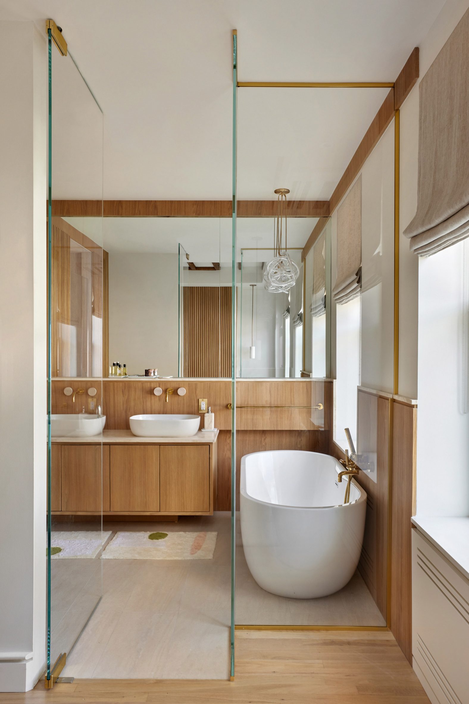 Bathroom behind glass partition