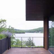 Outdoor terrace overlooking a lake