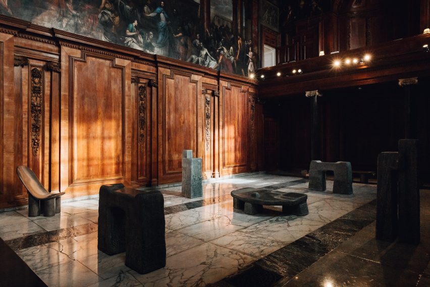 Faye Toogood's monolithic stone furniture in the chapel space