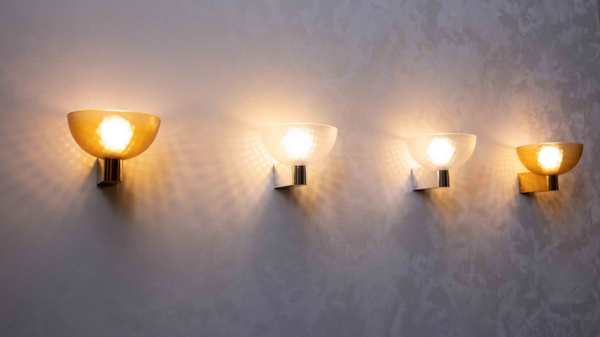Lighting designs displayed on a wall
