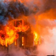 Stock image of a building fire