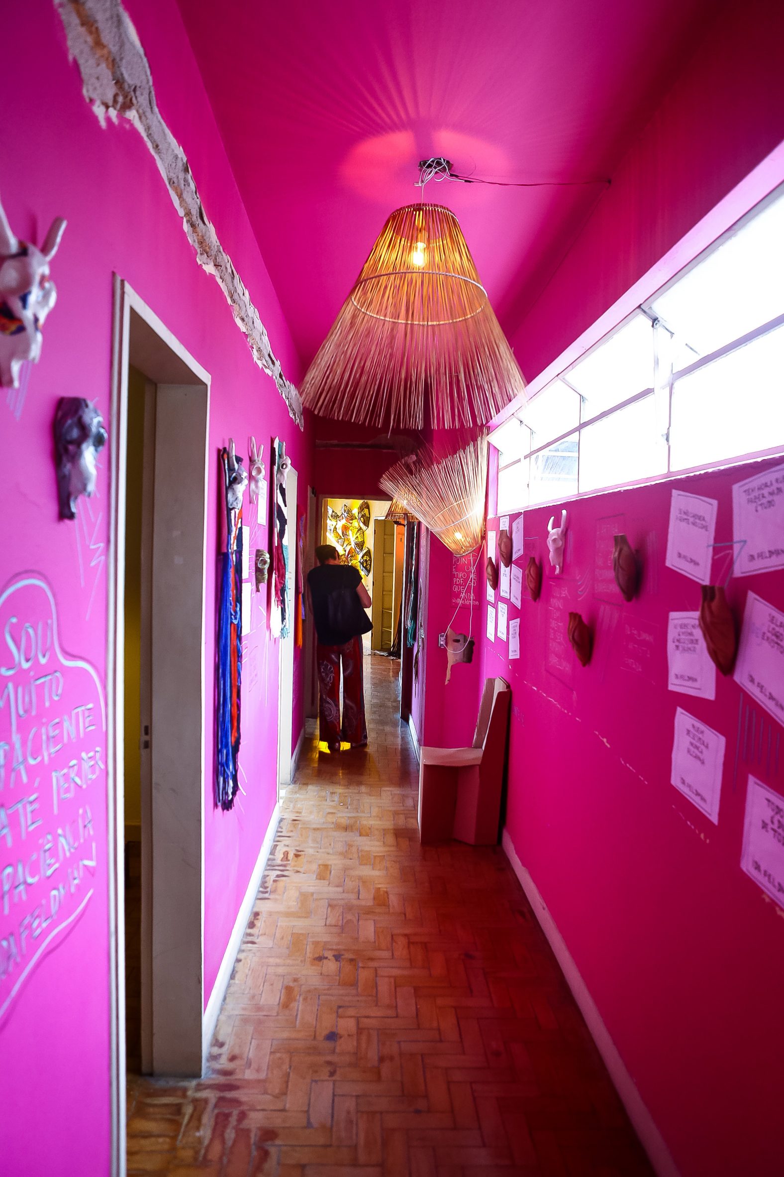 Pink hallway in Edificio Virginia Sao Paulo