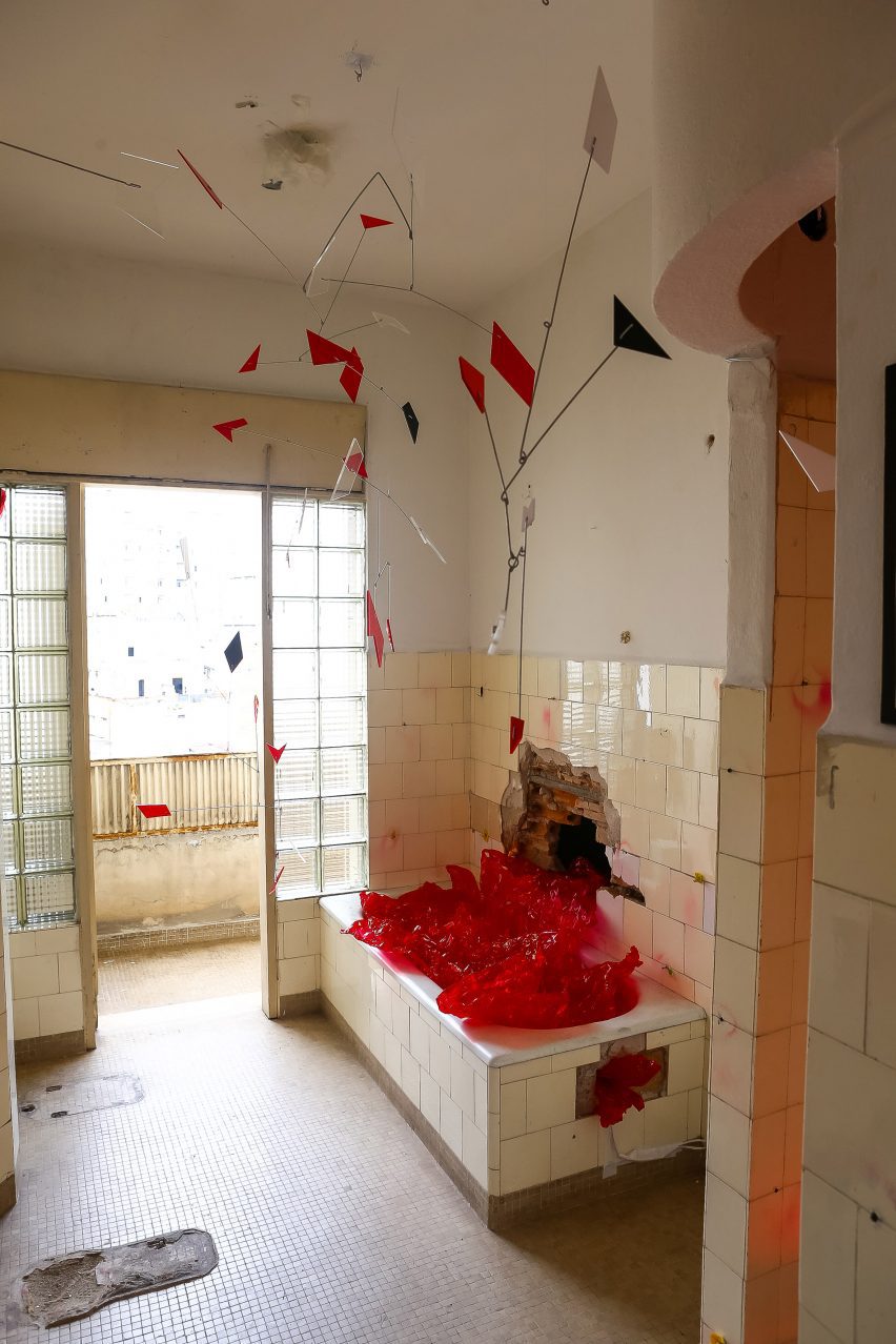 Bathtub installation with mobiles above