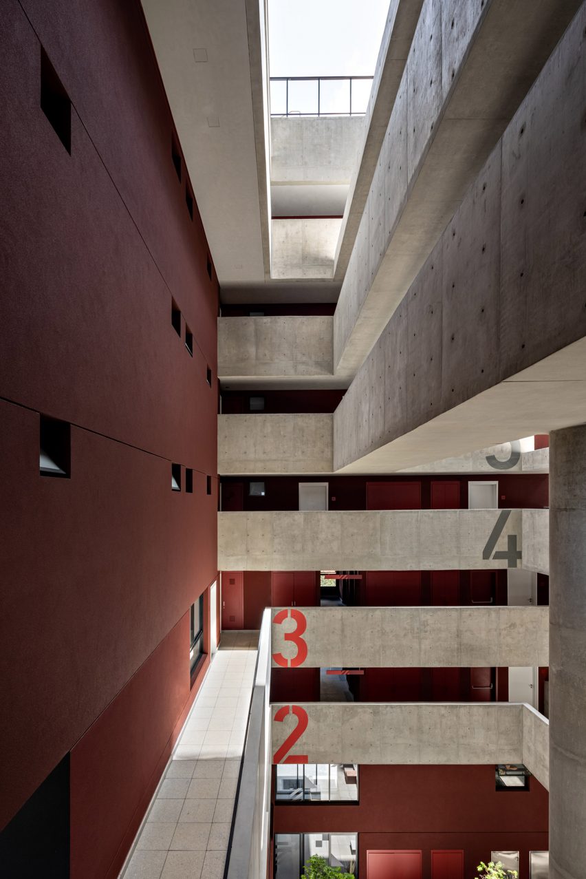 Red and concrete atrium