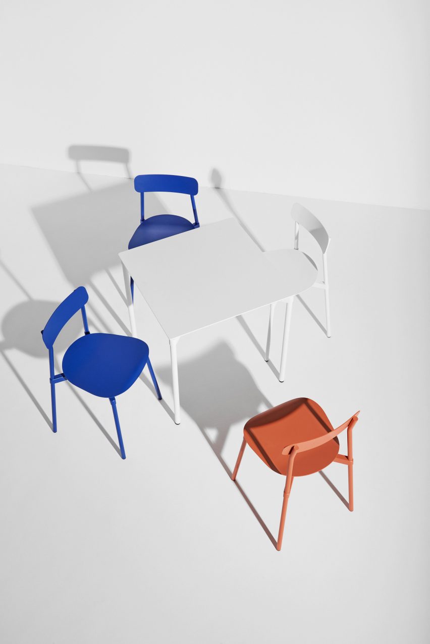 White, coral and blue furniture from Fromme outdoor collection by Tom Chung for Petite Friture