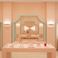 Glossier Boston store features pastel green mouldings