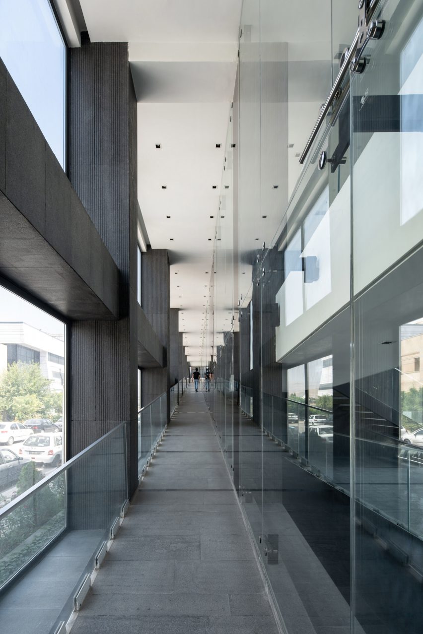 Glass and concrete workplace interior