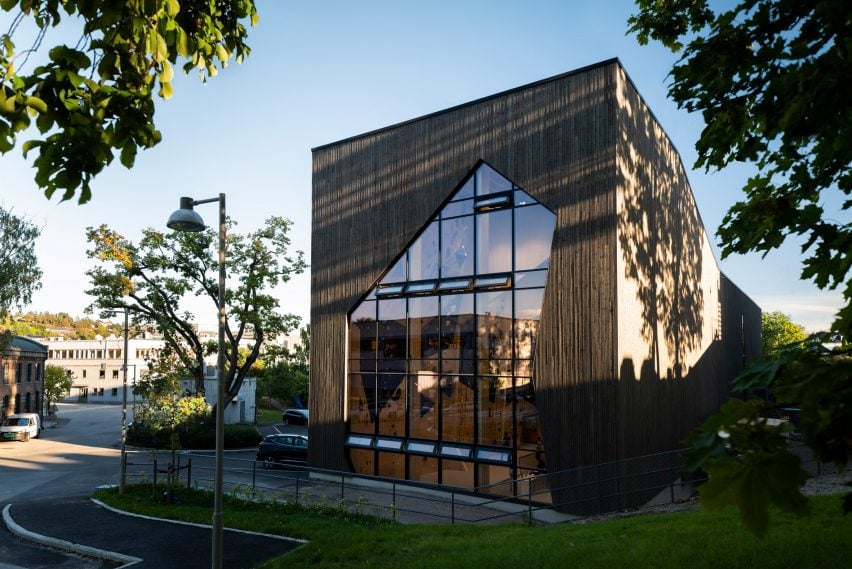 Exterior of wooden climbing centre in Norway by Snøhetta