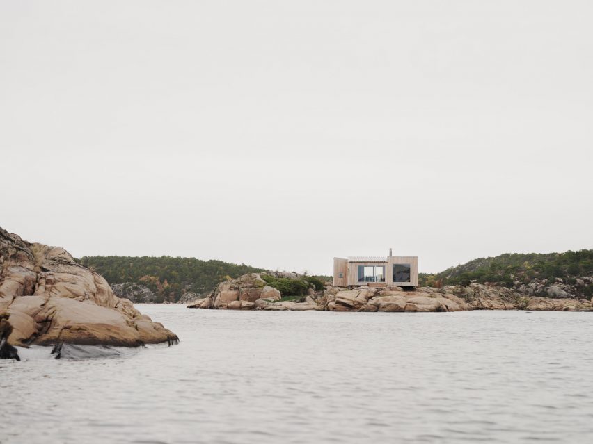View of cabin on rocks off Norwegian island