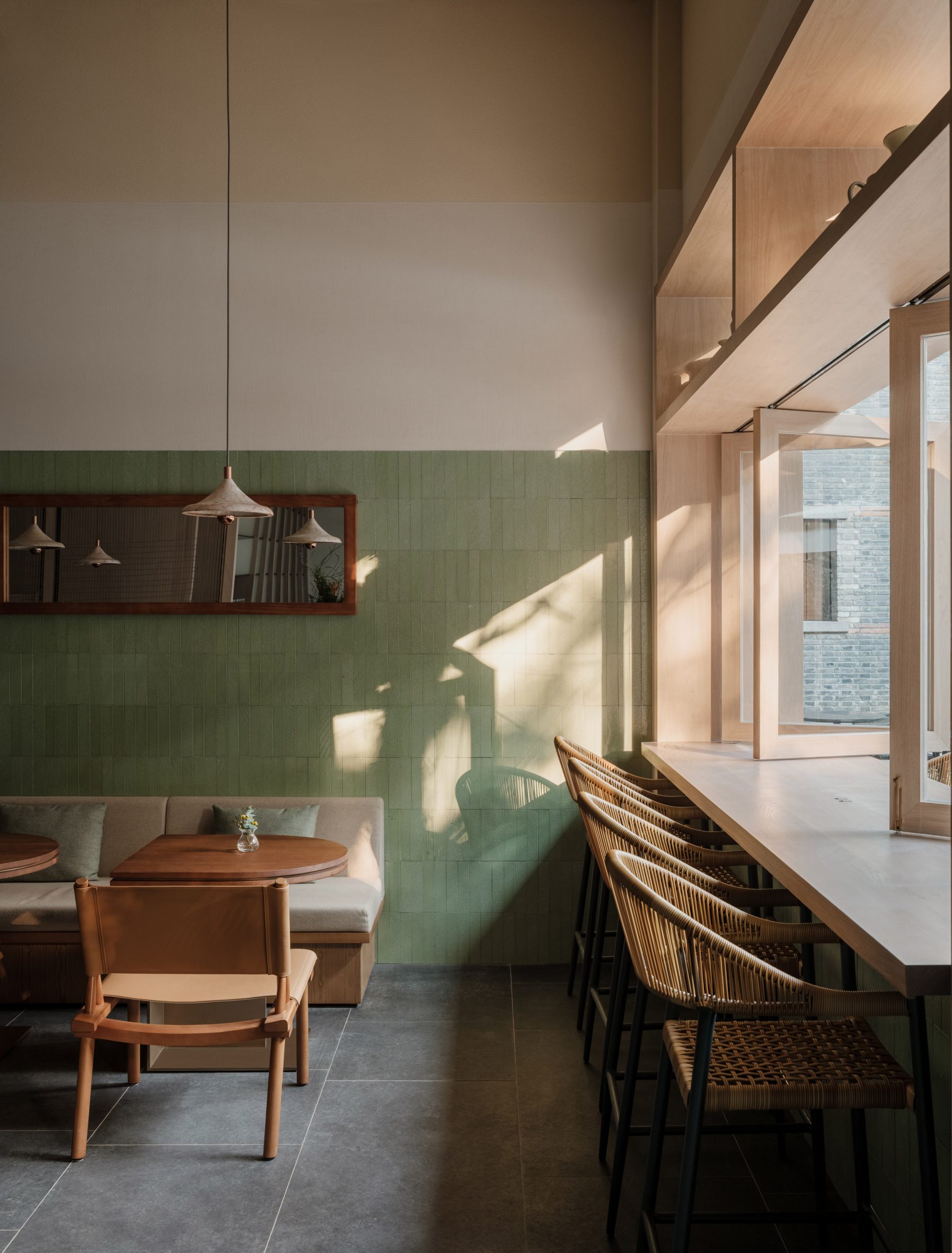 Green-tiled cafe in Shanghai designed by Linehouse
