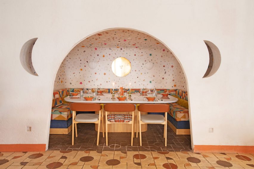 Seating nook in Sabbaba restaurant in Ibiza