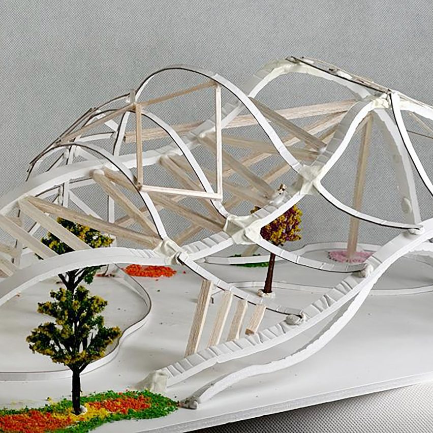 Photograph showing curvilinear architectural model