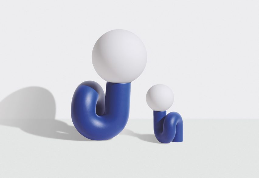 Two blue Neotenic lamps by Jumbo NYC