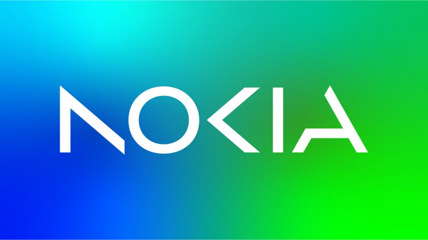 Herontwerp van het Nokia-logo op een groene en blauwe achtergrond met kleurovergang