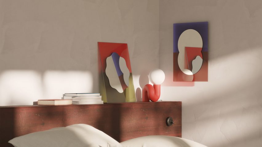 Two Wander mirrors by AC/AL Studio for Petite Friture in a bedroom