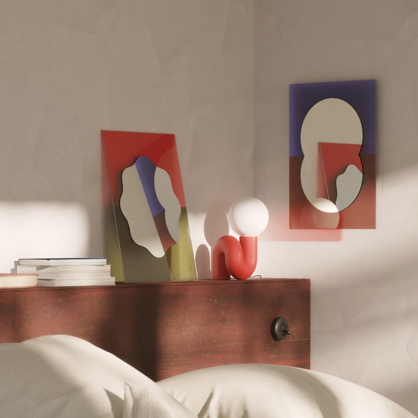 Two Wander mirrors by AC/AL Studio for Petite Friture in a bedroom