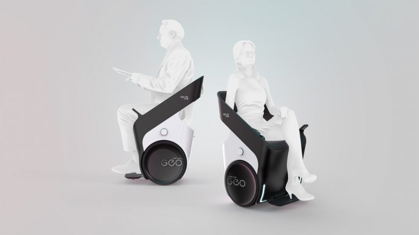 Render of two people sitting in single-person electric vehicles