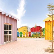 Multi-coloured steel shed structures by Shreesh Design Studio