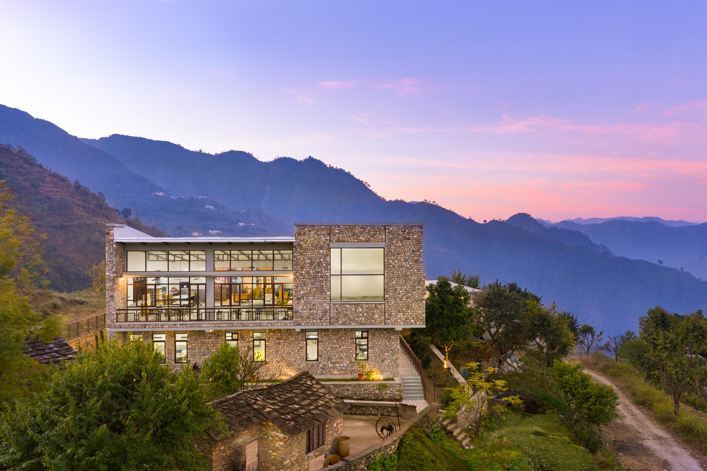 Stone-covered factory in the Himalayan foothills