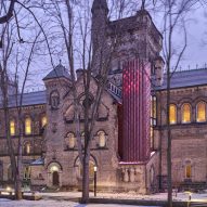 Upgrades to historic Toronto university building include an elevator clad in copper scales