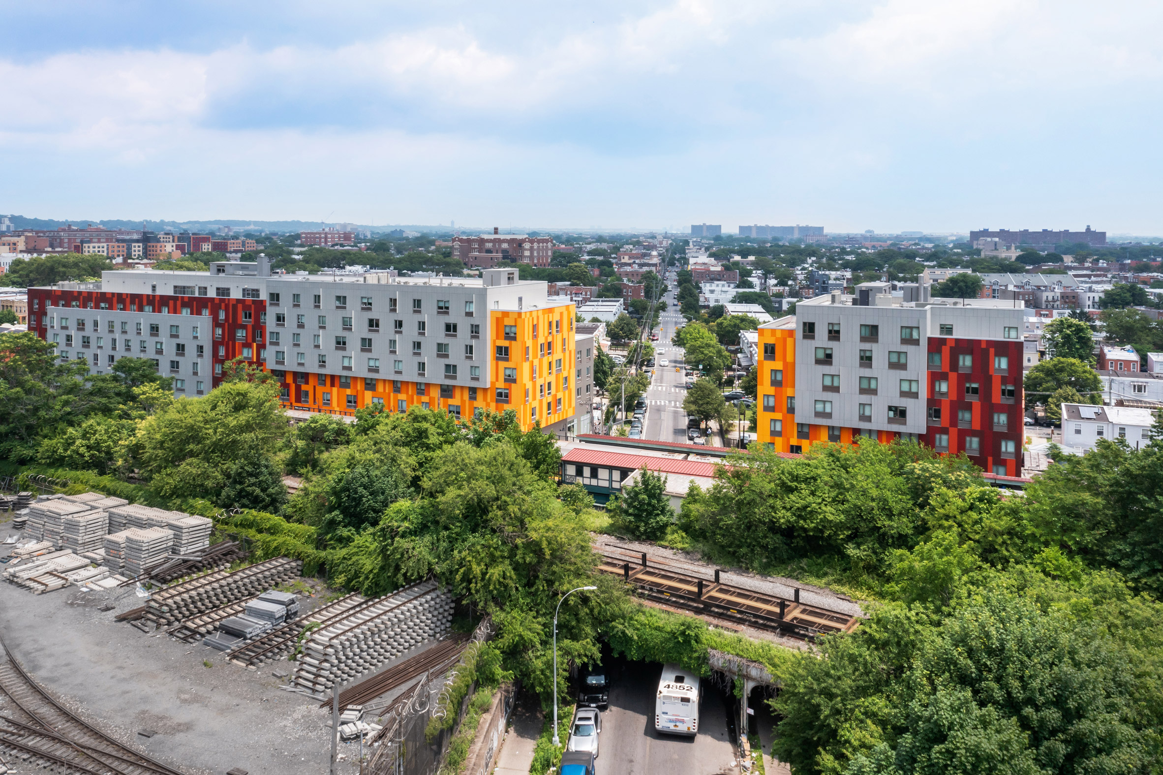 Colourful blocky affordable housing in Brooklyn, New York City