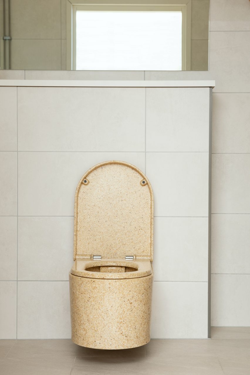 Brown Block toilet made from wood chips