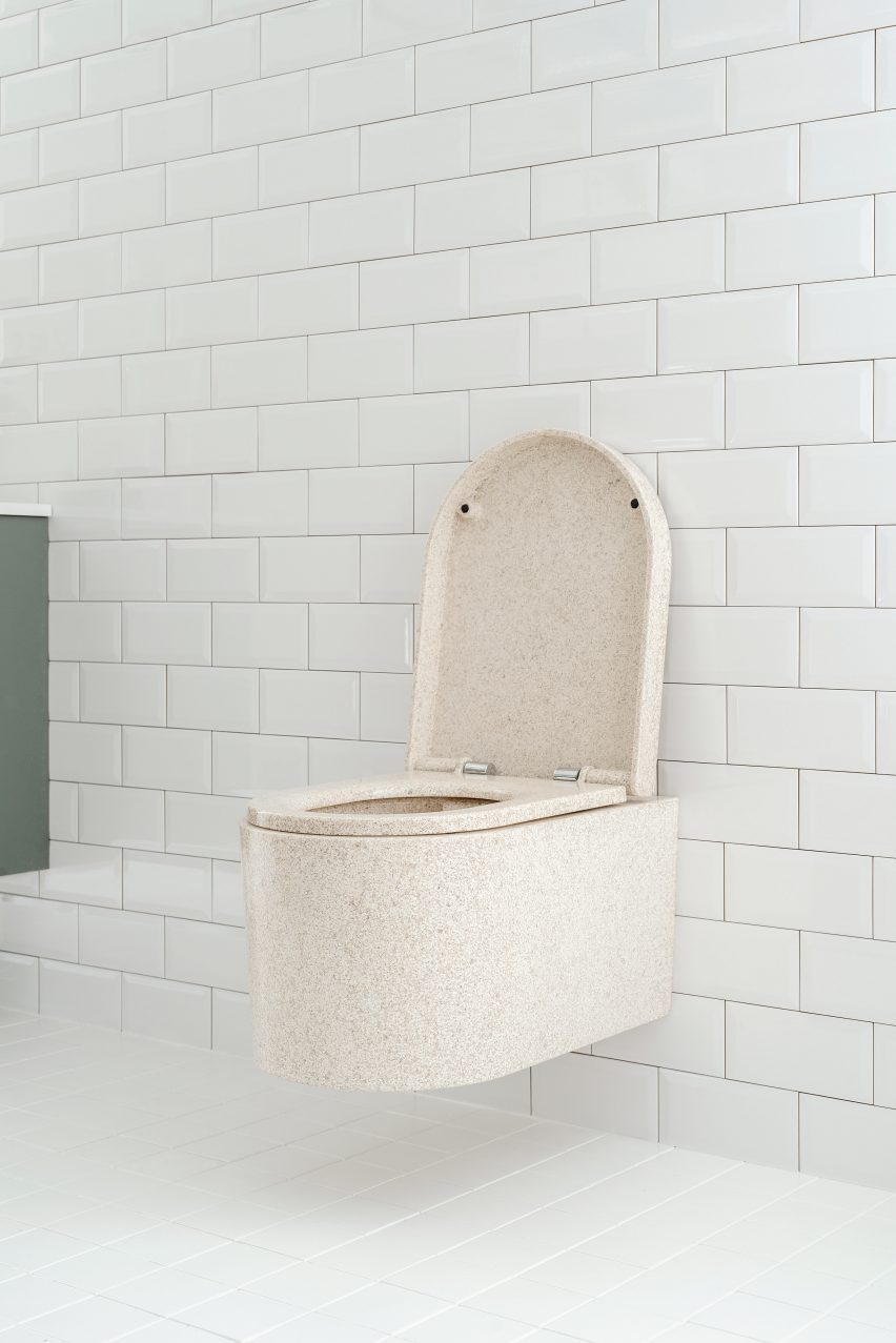 Wood composite toilet in a bathroom