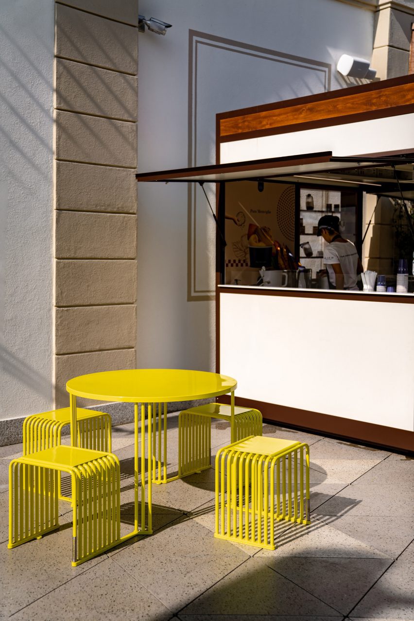 Table and stools designed by Basaglia + Rota Nodari