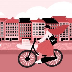 Illustration of a person on a bike in Copenhagen