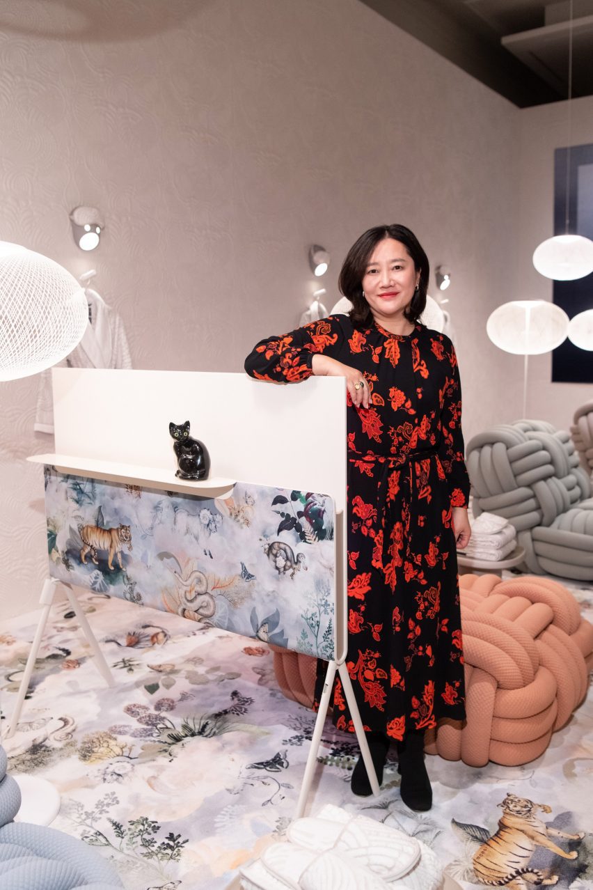 Kate Oh in front of the installation at Milan design week