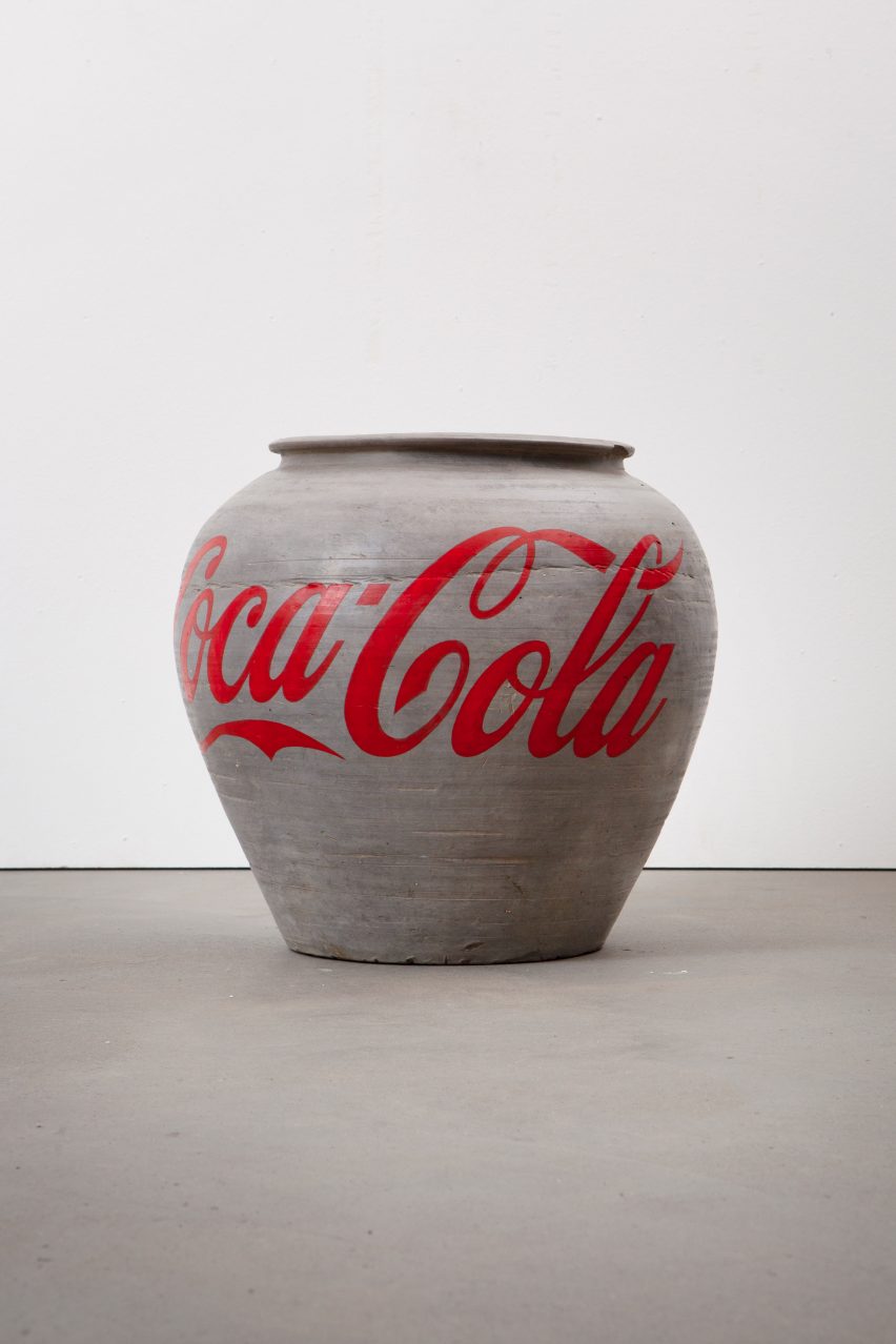 Among the found objects is a Han dynasty urn painted with a Coca Cola logo. Photo is courtesy of Ai Weiwei Studio