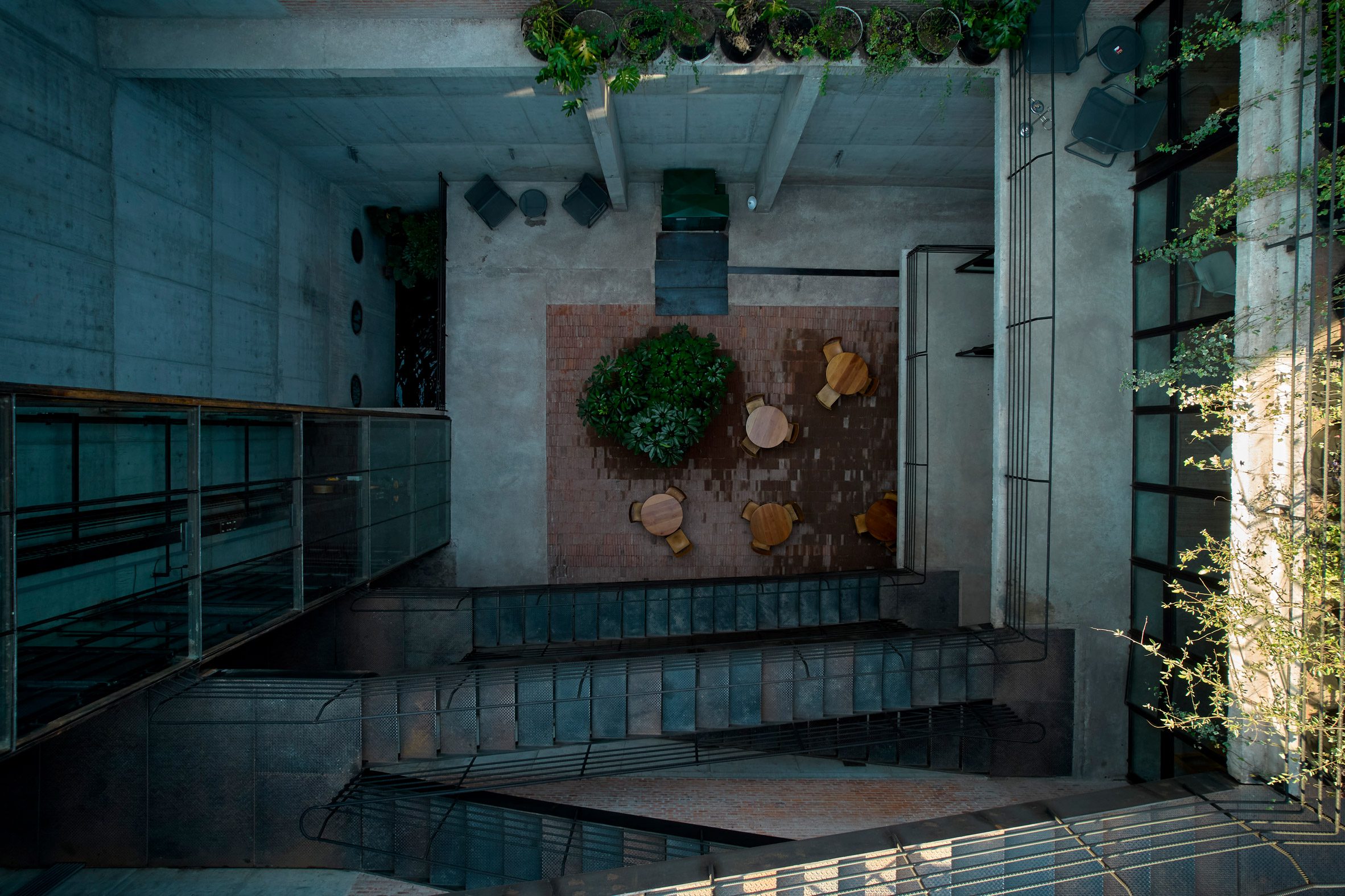 Aerial view of interior courtyard