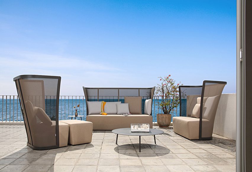 Outdoor seating on seaside terrace
