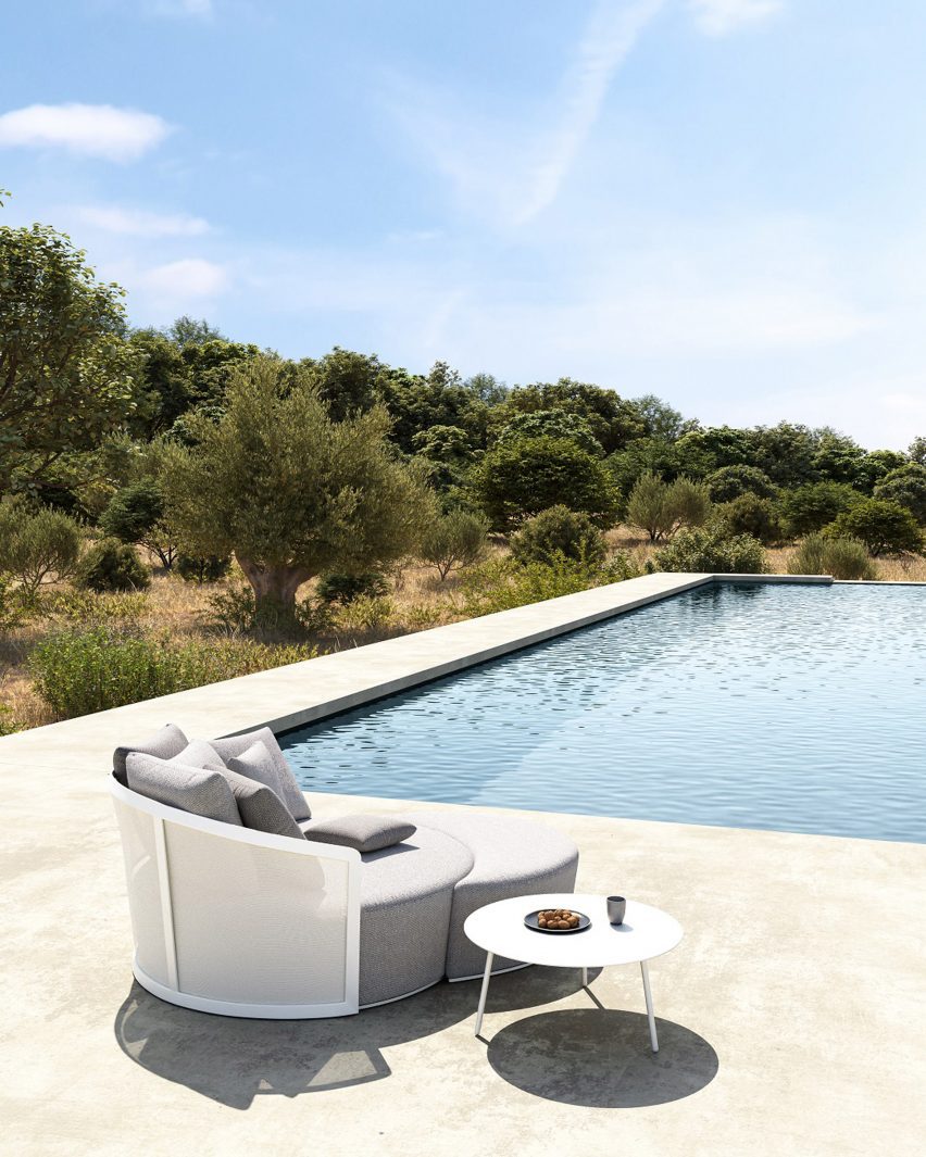 Outdoor seating on poolside terrace