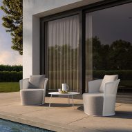 Outdoor seating on poolside terrace