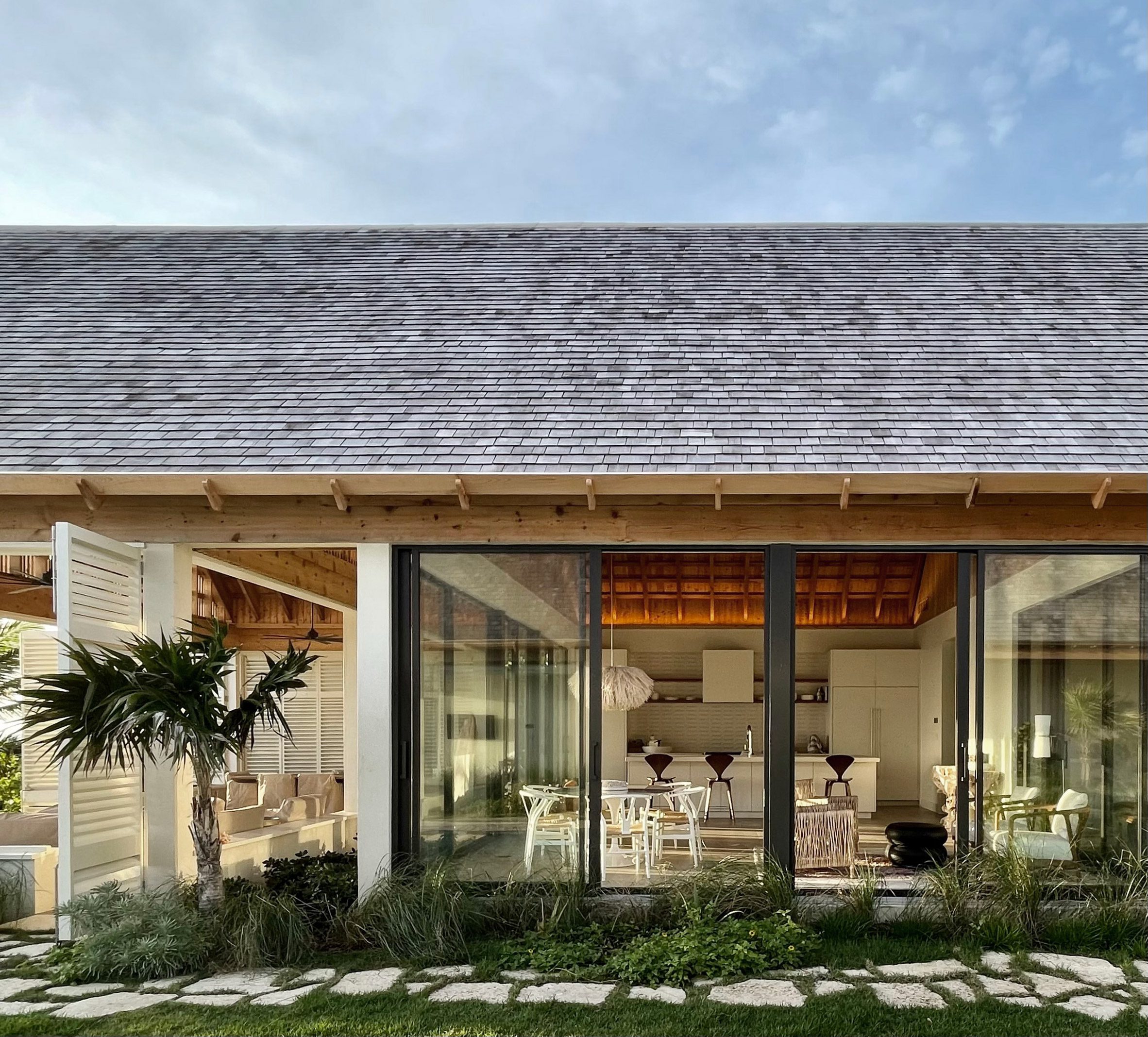Gabled roof on beach house by Brillhart