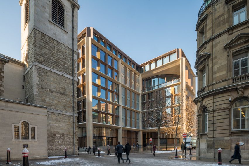 Exterior of St Stephen Walbrook Church situated next to Foster + Partner's Bloomberg headquarters