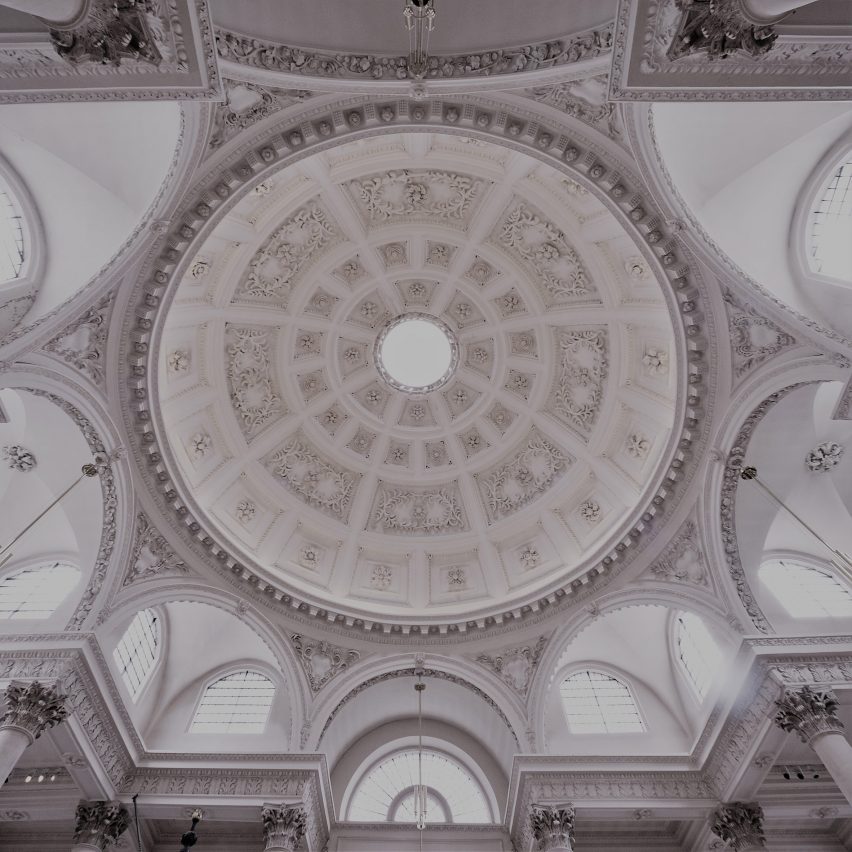 Close up of the domed ceiling inside the St Stephen Walbrook Church