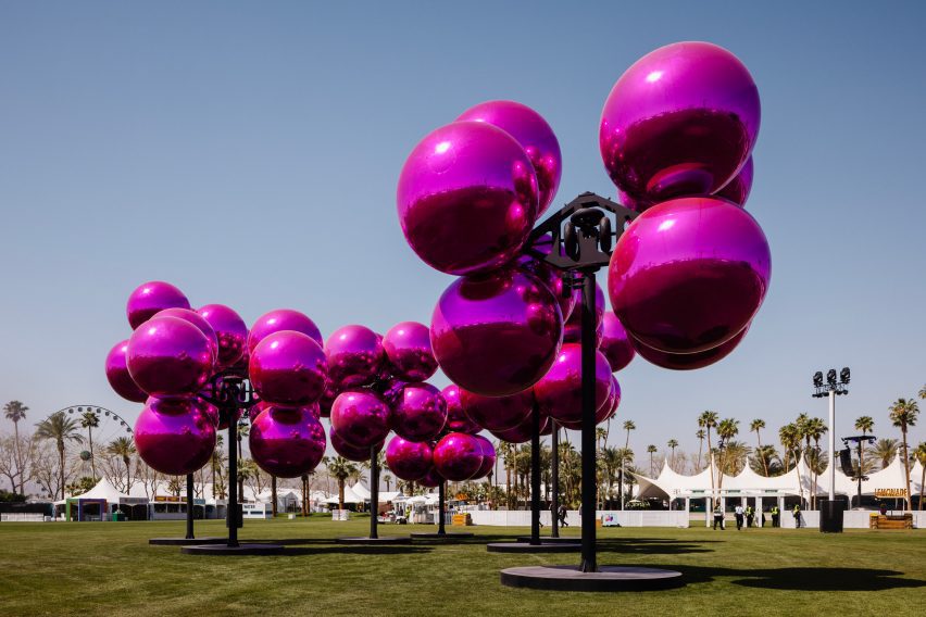 Purple molecular ball statue Coachella