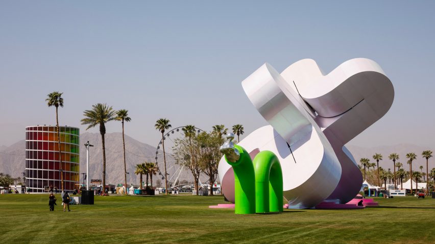 Coachella installation with white fabric