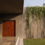 Outdoor porch with concrete walls and floors