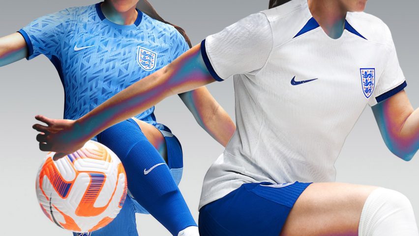 England women's kit with blue shorts