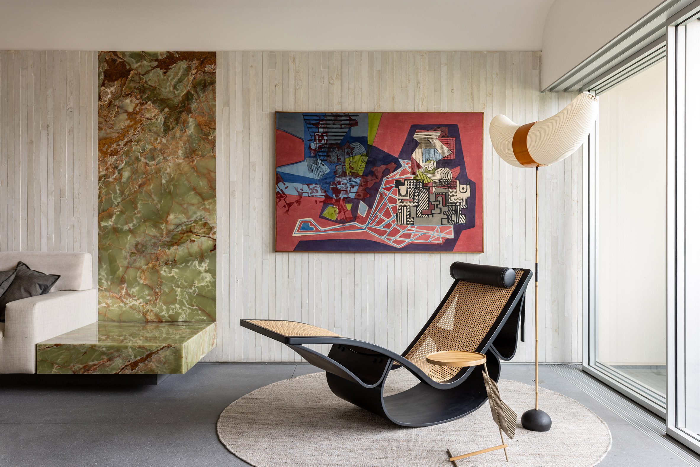 Green office chairs, green carpet. Oscar Niemeyer