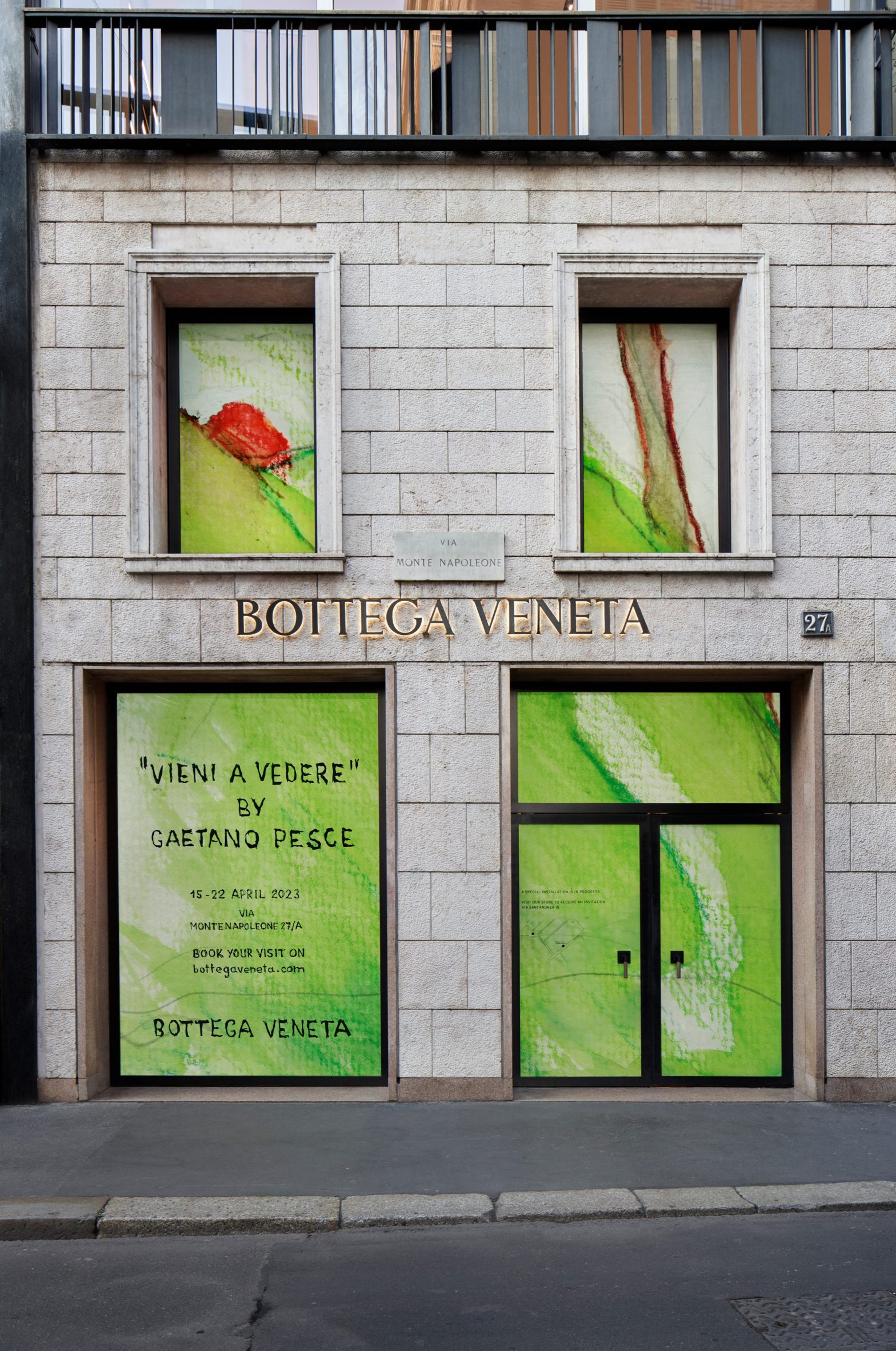 Outside of Bottega Veneta boutique at Milan design week