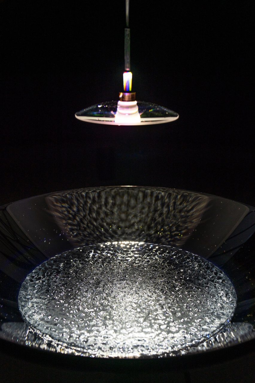 Water ripples inside steel basin at Shaped by Water installation by Google at Milan Design Week