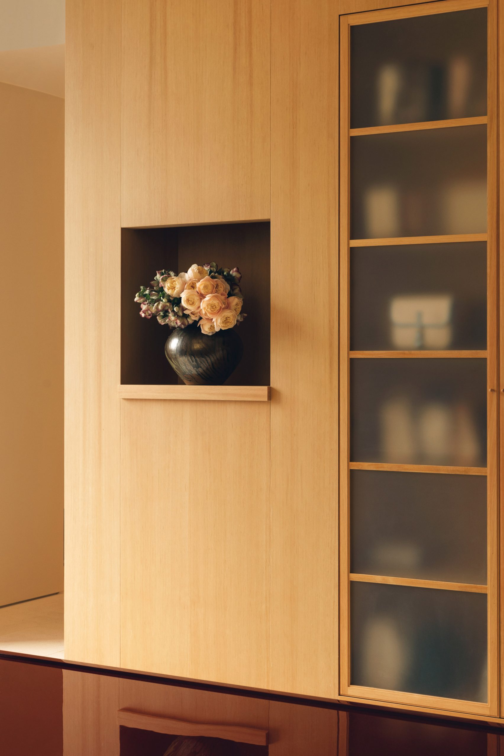 Wooden storage cabinets in L/Uniform boutique 