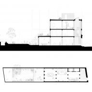 Section and ground floor plan at House 1616 by Harquitectes