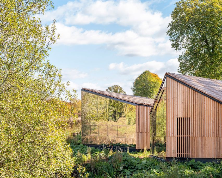 Exterior of Harwell Hide pavilions in Oxfordshire